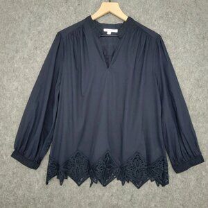 Chicos Blouse Womens 2 US 12 Long Sleeve Embroidered Lace Boho Top Shirt